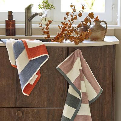 Linge de table textile - Rivage Orange/Bleu - Carré éponge en jacquard de coton - COUCKE