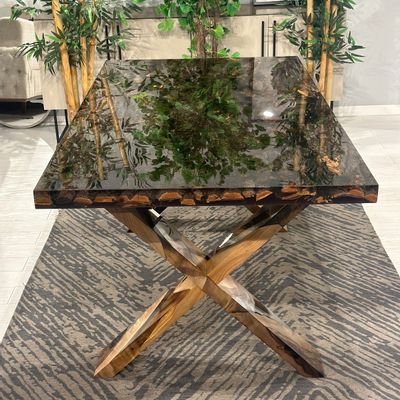 Dining Tables - Moss Modern Clear Epoxy Dining Table - Table Bark - TINELLA WOOD