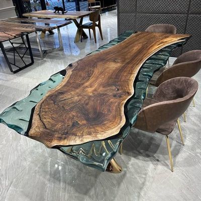 Dining Tables - Live Edge Green Epoxy Resin Dining Table - Modern Dine Table - TINELLA WOOD