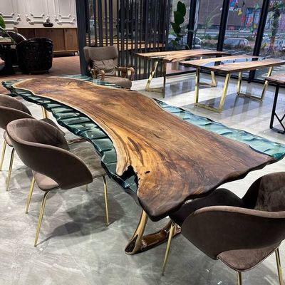 Dining Tables - Live Edge Green Epoxy Resin Dining Table - TINELLA WOOD