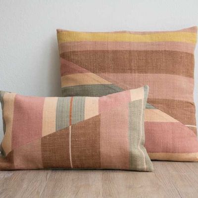 Fabric cushions - Pink Striped & Patchwork Cotton Cushion Covers - TAI BAAN CRAFTS