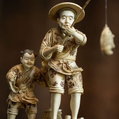 Sculptures, statuettes et miniatures - Leçon de pêche avec papa - TRESORIENT