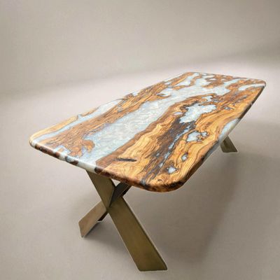 Kitchens furniture - Olive White Epoxy Resin Dining Table - Kitchen Table - River Table - TINELLA WOOD