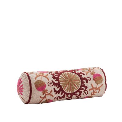 Fabric cushions - Suzani embroidered bolster cushion - MADAM STOLTZ