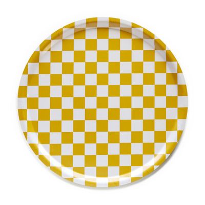 Plateaux - Mustard CHECKER Round Serving Tray - 38 cm - BLU KAT