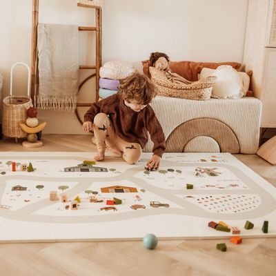 Children's games - 2 in 1 reversible EEVAA Farm puzzle playmat and storage box - PLAY&GO