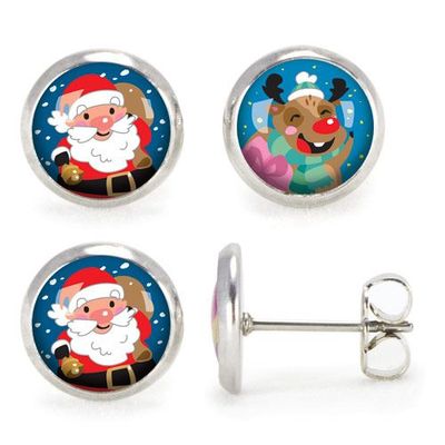 Accessoires enfants - Puces d’oreilles Enfant Père Noël / Renne - Argent - LES MINIS D'EMILIE