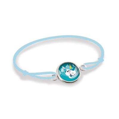 Kids accessories - Cord bracelet Licorne Bleue - Silver - LES MINIS D'EMILIE