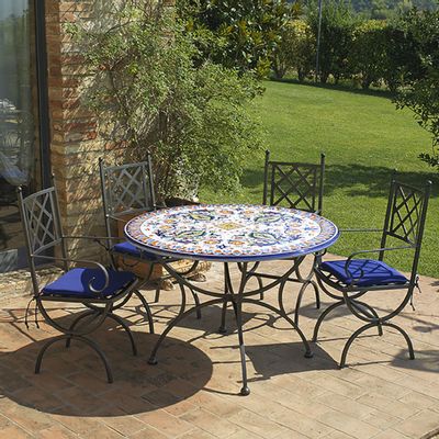 Lawn tables - hand painted Lava stone table RICCO DERUTA - L'ANTICA DERUTA MORETTI