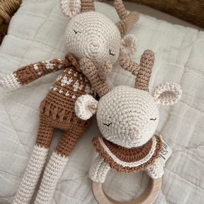 Peluches - Anneau de dentition Robin le renne en caramel - PATTI OSLO