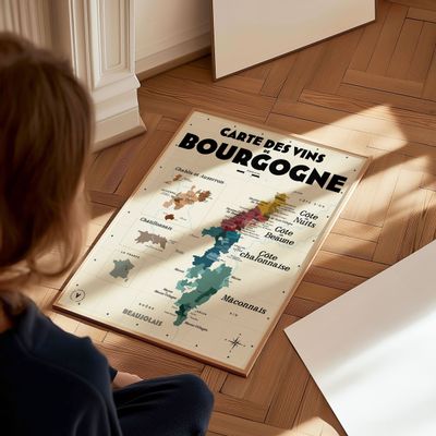 Affiches - Carte des vins de Bourgogne - LES ROUTES DU VIN