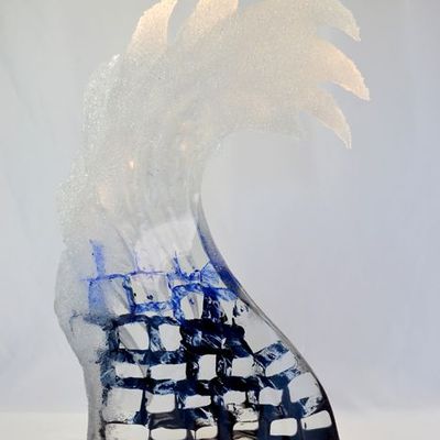 Art glass - \" The Foam of Time/The Wave\” Crystal Sculpture - JEAN-FRANÇOIS LEMAIRE