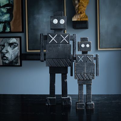 Sculptures, statuettes and miniatures - ROBOT object, drift-wood, figure, black, - KLATT OBJECTS