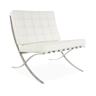 Armchairs - Barna Lounge Chair - White Italian Leather - VIBORR