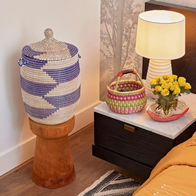 Storage boxes - Large Two-Tone Zigzag Woven Basket - BAOBAB