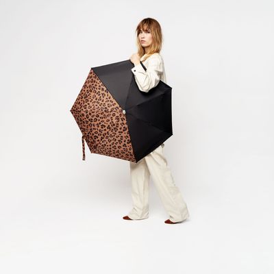 Apparel - Compact umbrella - Black & Leopard Print - Juliette - ANATOLE