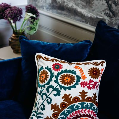 Fabric cushions - Rana embroidered cushion cover - JAMINI BY USHA BORA