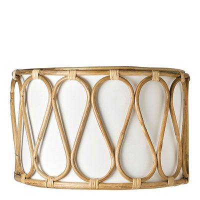 Blinds - Rattan and fabric cylinder lampshade - BLANC D'IVOIRE