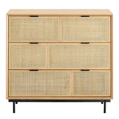 Chests of drawers - AUGUSTIN light oak and cane chest of drawers  - BLANC D'IVOIRE