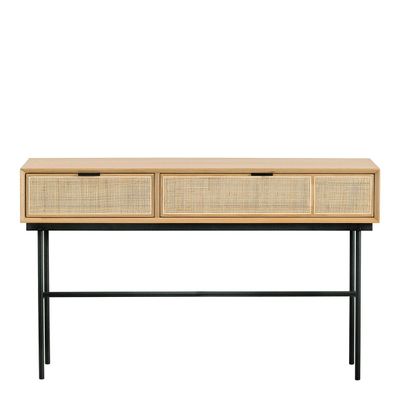 Coffee tables - AUGUSTIN console light oak and canework - BLANC D'IVOIRE