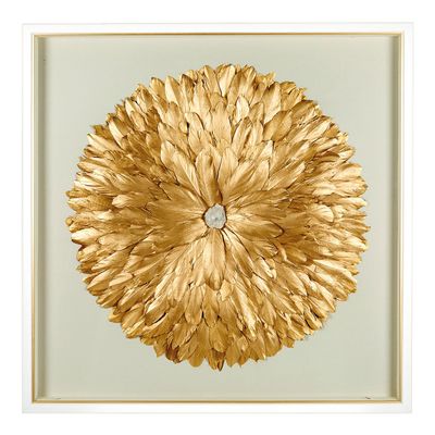 Paintings - FLOWER wall decoration with golden feathers - BLANC D'IVOIRE