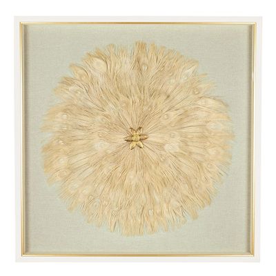 Paintings - FLOWER wall decoration with ecru feathers  - BLANC D'IVOIRE