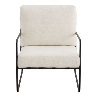 Fauteuils - Fauteuil GASPARD déhoussable tissu bouclette crème et métal - BLANC D'IVOIRE