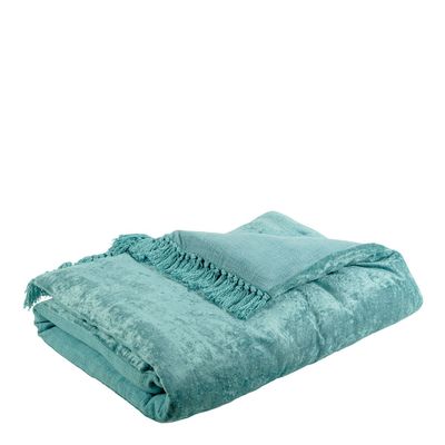 Bed linens - PAULA futon iridescent aqua blue velvet  - BLANC D'IVOIRE