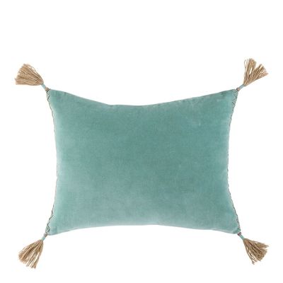 Coussins textile - Housse de coussin MATTEO velours de coton bleu aqua - BLANC D'IVOIRE