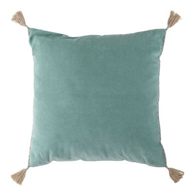 Coussins textile - Housse de coussin MATTEO velours de coton bleu aqua - BLANC D'IVOIRE