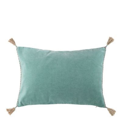 Coussins textile - Housse de coussin MATTEO velours de coton bleu aqua - BLANC D'IVOIRE