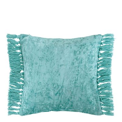 Fabric cushions - PAULA cushion cover iridescent aqua blue velvet - BLANC D'IVOIRE