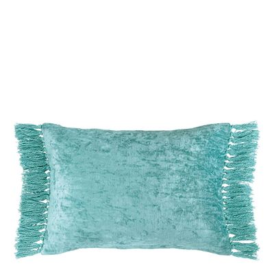 Coussins textile - Housse de coussin PAULA velours irisé bleu aqua - BLANC D'IVOIRE