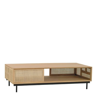 Coffee tables - AUGUSTIN coffee table light oak and canework - BLANC D'IVOIRE
