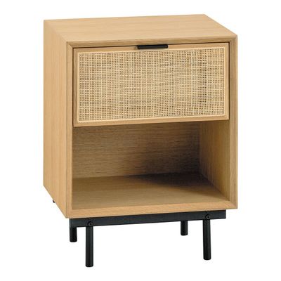 Night tables - AUGUSTIN light oak and cane bedside table  - BLANC D'IVOIRE