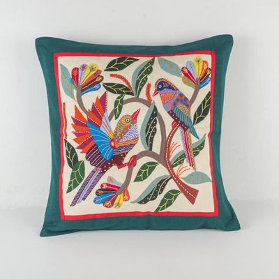 Fabric cushions - Handmade Embroidered Birds Cushion - FOWA