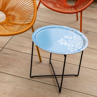 Decorative objects - Round side table with removable wooden tray 49 cm  - Wildflowers - MONBOPLATO