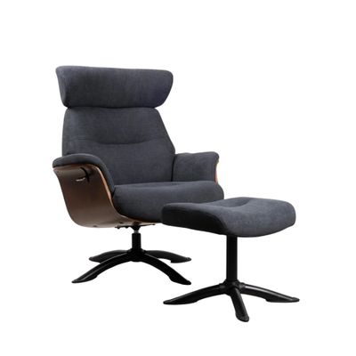 Fauteuils - Fauteuil Lounge OSAKA - Bois massif et Tissu Gris - VIBORR