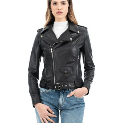 Apparel - Julia Chiodo women with belt in genuine black leather - DOPPIA PELLE