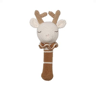 Soft toy - Robin the Reindeer Rattle I caramel - PATTI OSLO