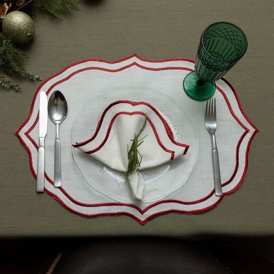 Placemats - Oval White Placemat with Red contour Set of 2 - HYA CONCEPT STORE