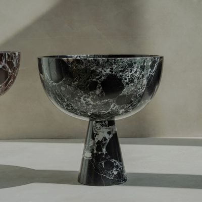 Bols - BLACK GREEN LEVANTO MARBLE PEDESTAL BOWL XL - KIWANO CONCEPT