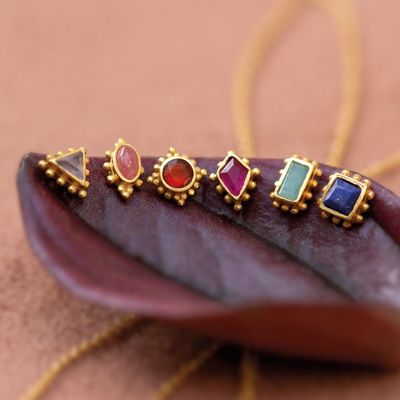 Jewelry - Earring stud Guarani ruby 3x4mm kite g.pl - MUJA JUMA