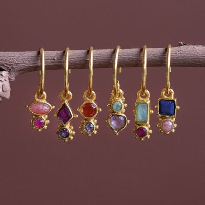 Bijoux - Earring hanging Guarani ruby 3x4mm kite g.pl - MUJA JUMA