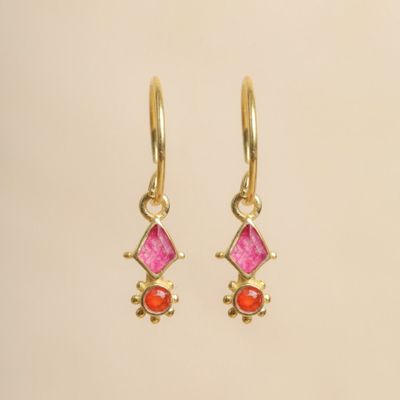 Jewelry - Earring stud Guarani ruby 3x4mm kite g.pl - MUJA JUMA