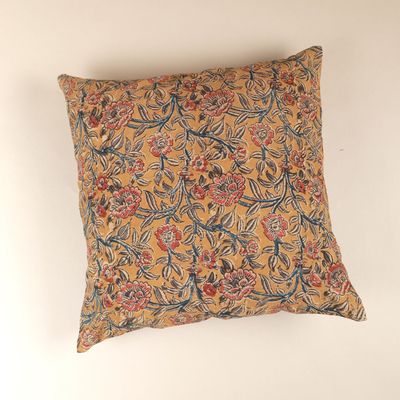 Fabric cushions - Joyful Garden Kalamkari Hand Block Print Pillow - NINÉH