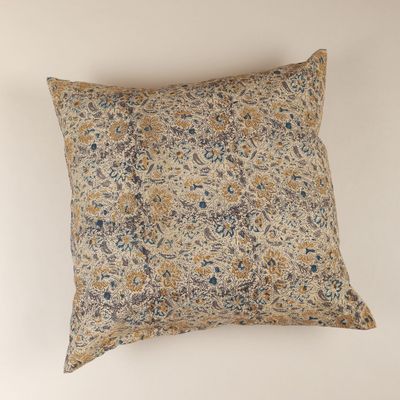 Comforters and pillows - Hand Block Print Cotton Cushion Cover Golden Earth - NINÉH