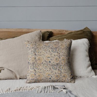 Comforters and pillows - Hand printed cotton cushion cover - Golden Earth - NINÉH