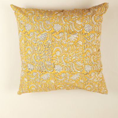 Comforters and pillows - Mustard Hand Block Print Cushion Cover in Cotton - NINÉH