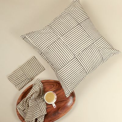 Table linen - Napkins Beige and Black Striped Hand Block Printed Cotton - NINÉH